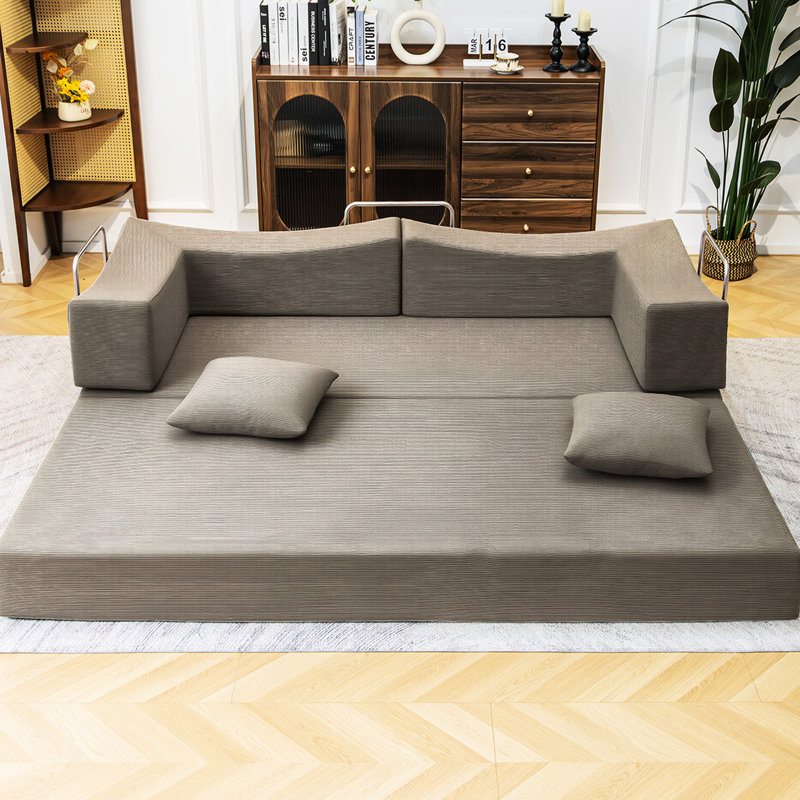 3 lits avec matelas en mousse viscoélastique, convertible pour les espaces de vie, velours côtelé doux, grand confort, coussin antidérapant, aucun assemblage requis, matelas de couleur kaki 21 lits, canapé de plancher polyvalent