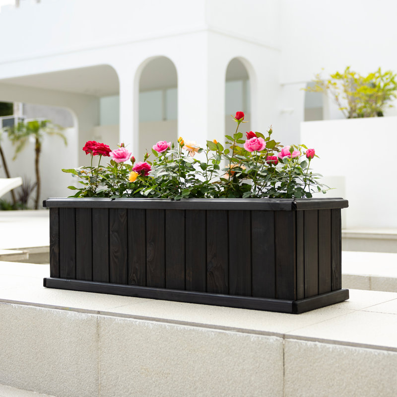 Barros Outdoor Wood Planter Box New house beauty and hope Raised Garden Bed, Black, 30.5cm H x 101.6cm W x 30.5cm D