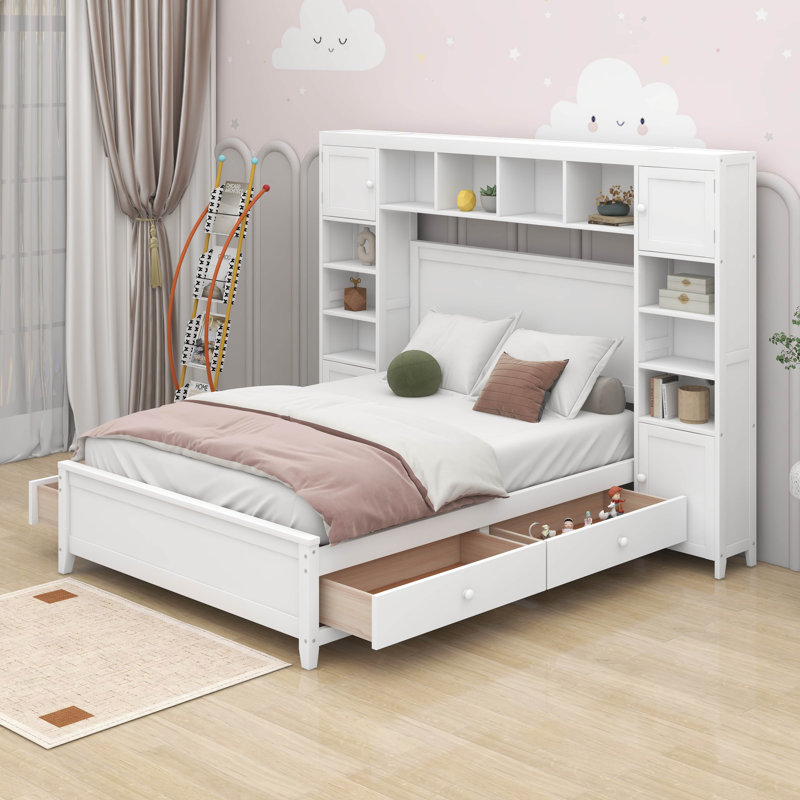 Lit avec armoire et tablette tout-en-un, Blanc
