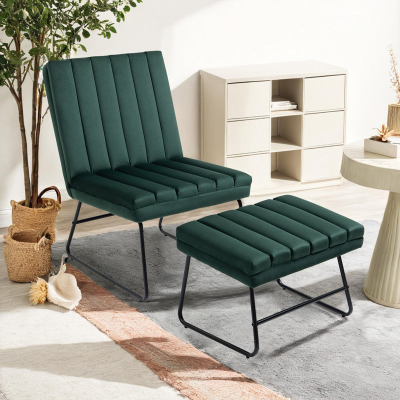 Chaise longue rembourrée Ayma, Velours vert