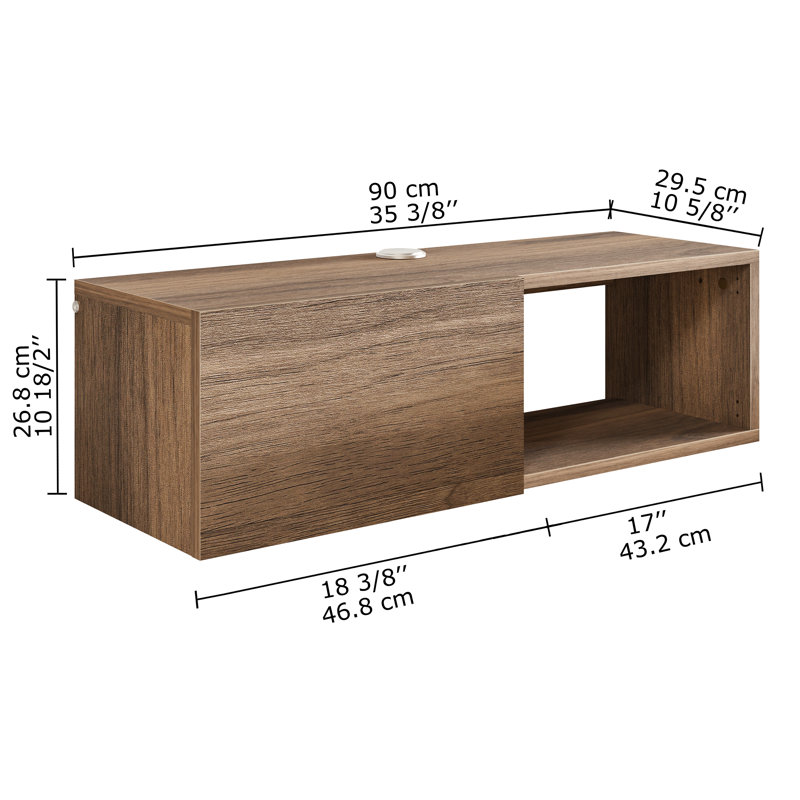 Piece Wall Mounted Entertainment Center In Walnut – Floating Tv Console With Upper Open Shelf Cabinets, Modern Media Storage