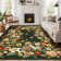 Rugs for Living Room, Washable Floral Area Rug Non Slip Soft, Low Pile Ultra-Thin Carpet for Entryway, Kitchen, Bedroom, Dark Green
