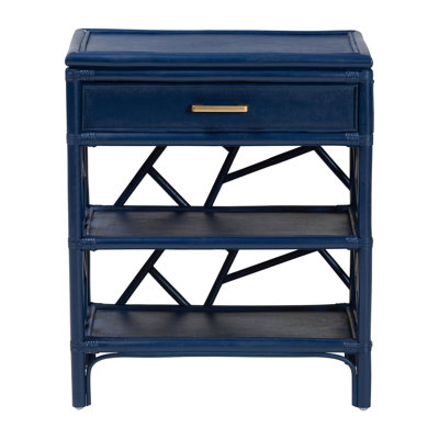 Bali & Pari Daina Natural Rattan Nightstand With Drawer And Open Shelves– Coastal Bedside Table With Geometric Design by Bay Isle Home
