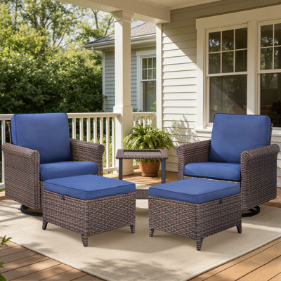 Ensemble de 5 chaises pivotantes en osier pour l'extérieur avec repose-pieds et table d'appoint