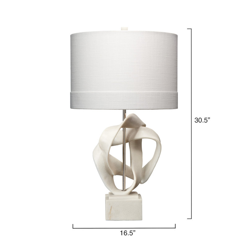White Polyresin Table Lamp with Linen Shade