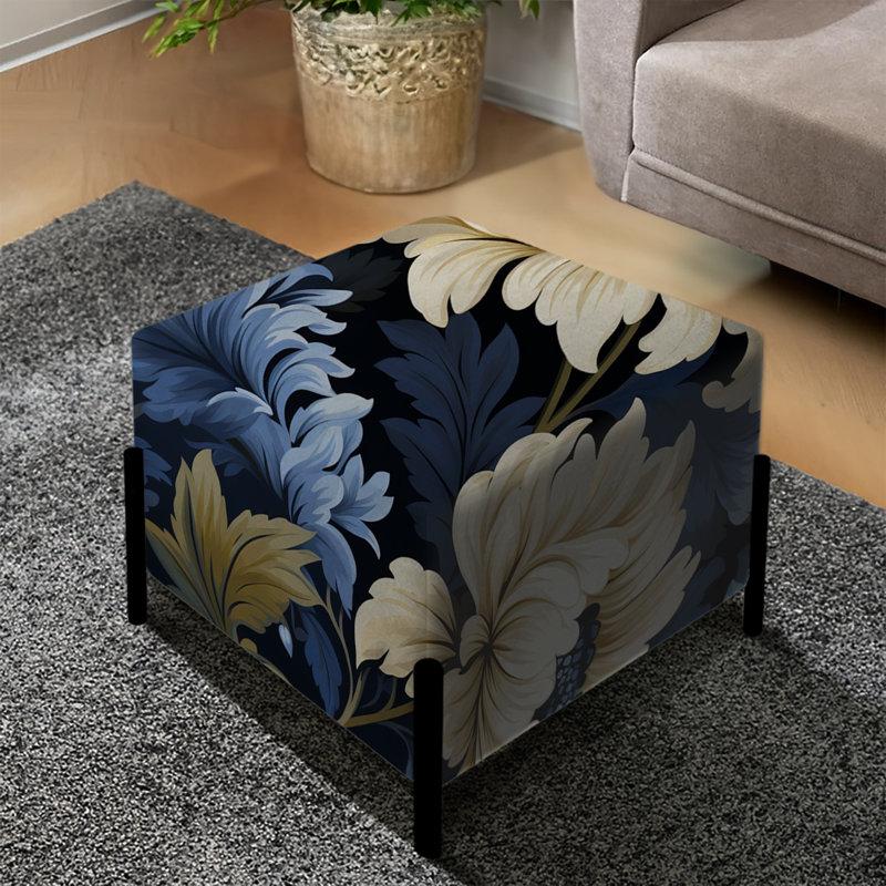 Beige et bleu fleur damassée Nostalgia - Repose-pieds carré damassé
