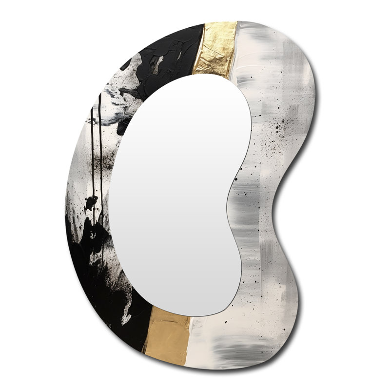 Genevive Geometric Essence Minimal Abstract Gold Painting - Abstract Painting Irregular Shape Wall Mirror, Modern Asymmetrical Decorative Mirror, Printed Metal Art
