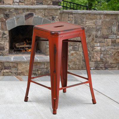 Backless Metal Indoor-Outdoor Stool w/Square Seat