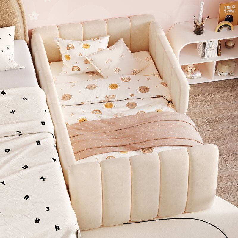 Lit de sécurité pour tout-petits avec tête et pied de lit hauts, Beige