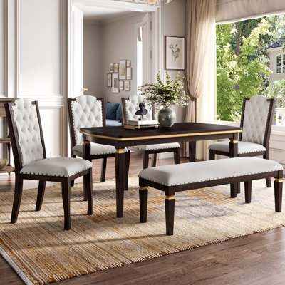 6 tables de salle à manger pour la cuisine, table rectangulaire de 60 po, 4 chaises à haut dossier, banc, teinte pour la maison, chaises en bois massif et ton
