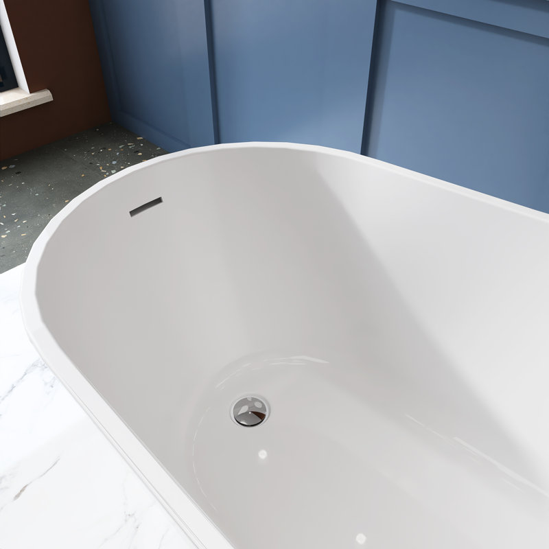 59" Freestanding Soaking Acrylic Bathtub