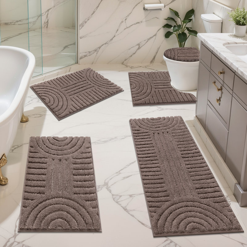 5 Piece Soft Absorbent Microfiber Bath Rug Set With Non-slip Backing, Brown
