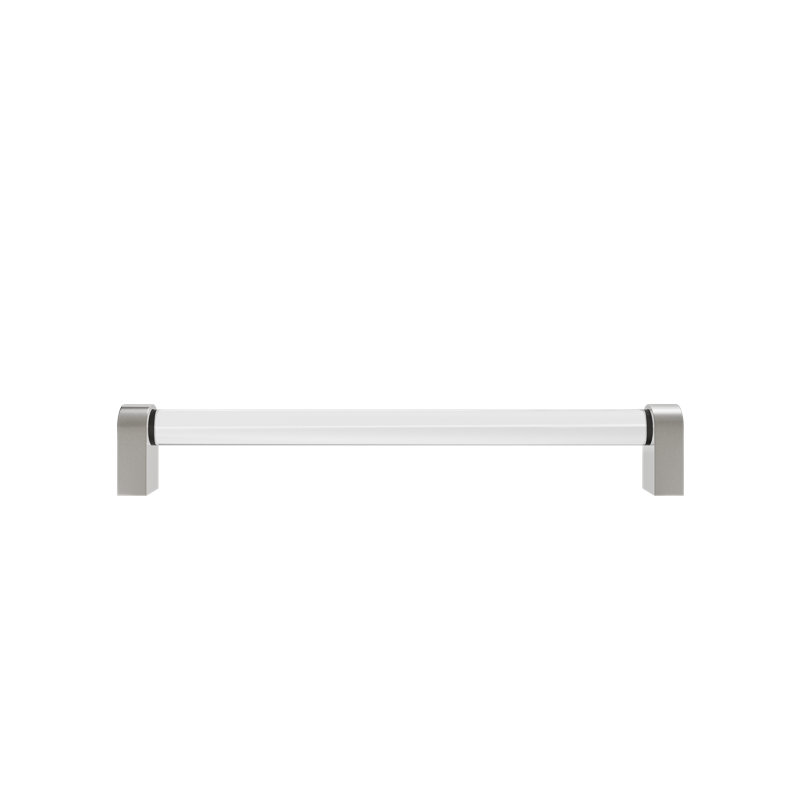 Poignée barre / poignée en acrylique Clarity, Nickel satiné / transparent, 8 po d'un centre à l'autre