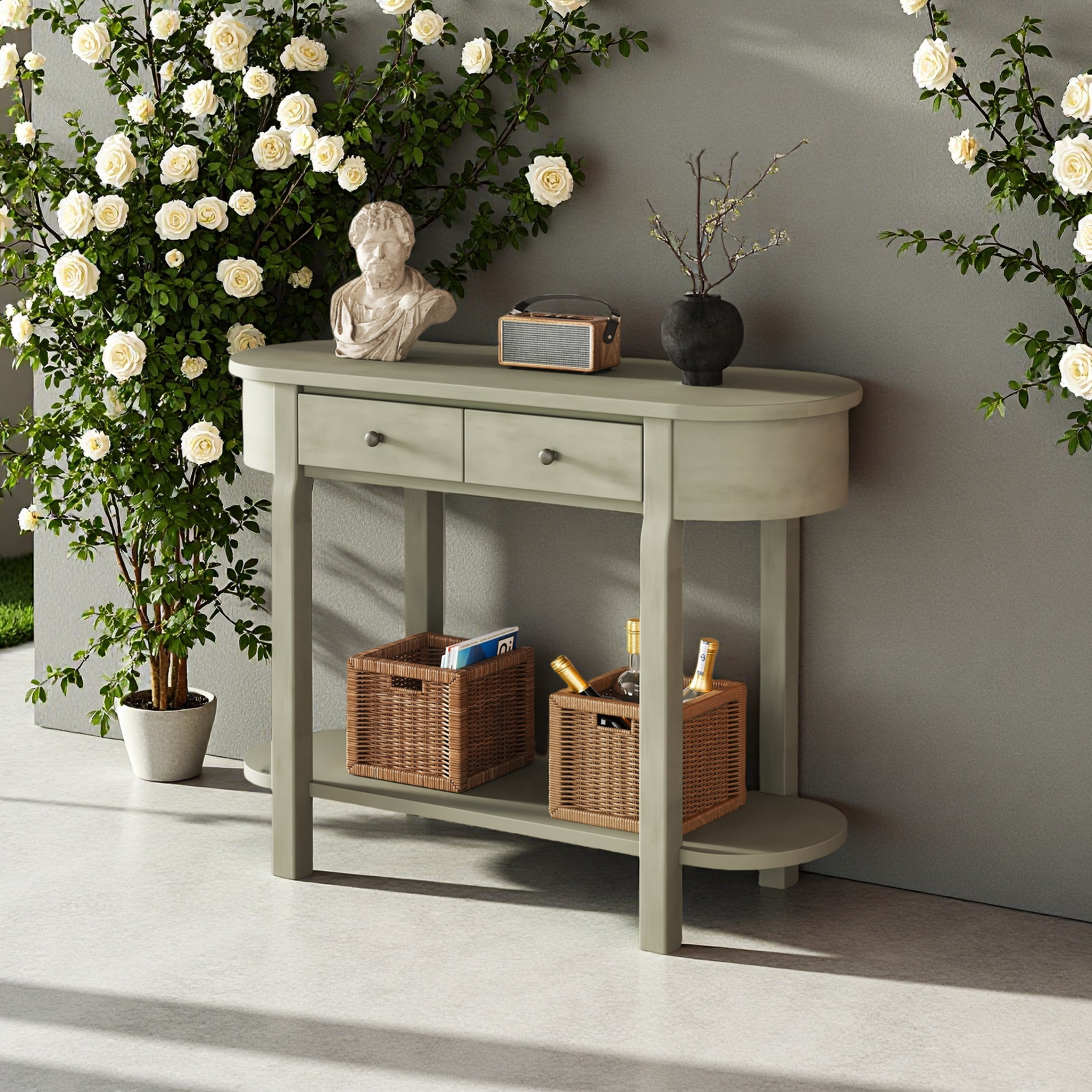 Porter Ridge Console Winston Porter Élégante console rétro avec un design incurvé et un ...