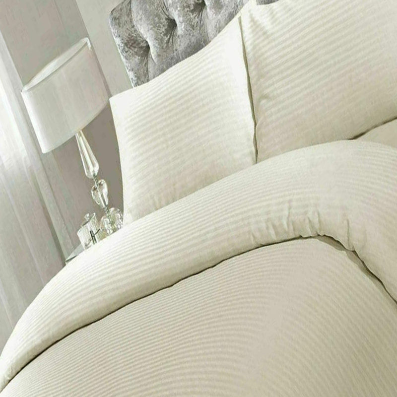 NightComfort Satin Stripe Modern Cotton Rich Duvet Cover Set with Pillowcase, Single - 1 Standard Pillowcase, Cream