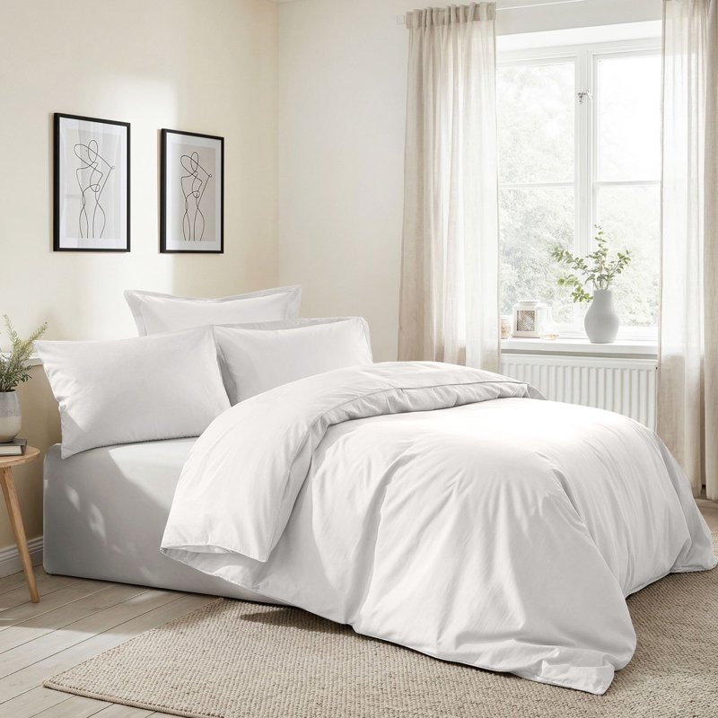 Premium 100% Cotton Ranforce Quilt Cover Set, White, 53.1 x 78.7 inches | Includes 31.5 x 31.5 inches Pillowcase, 155 Thread Count | Machine Washable, Button Closure | Soft, Durable Bedding for Cozy Comfort