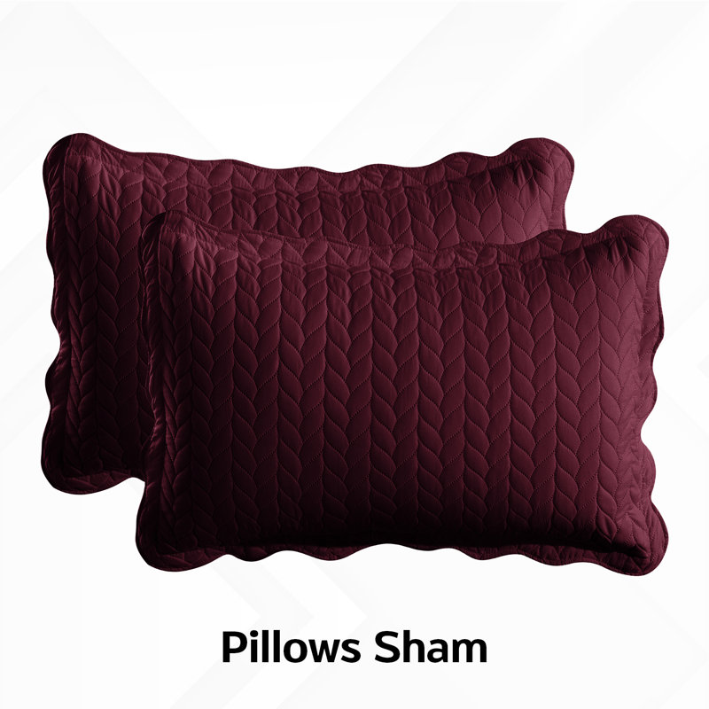 Premium Embossed Bedspread Set With Matching Pillowcases, King Bedspread + 2 Standard Pillowcases, Burgundy