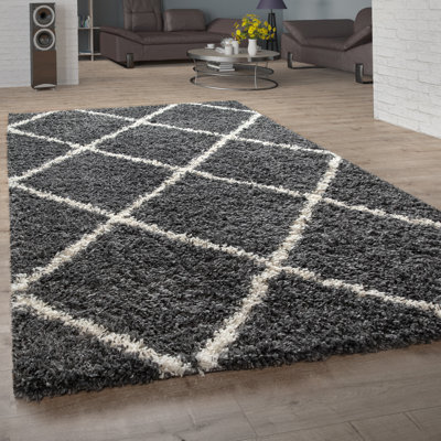Tapis à poil long gris foncé Glaucio