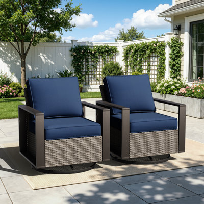 Jerimya Swivel Patio Wicker Outdoor Rocking Club Chair Lounge Chair (Set of 2)