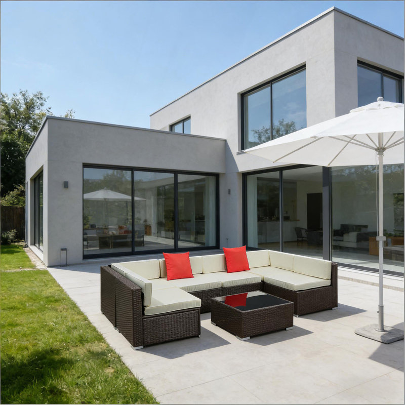 Ensemble de canapé modulaire de patio, ensembles de conversation pour mobilier d'extérieur, ensemble de mobilier de patio 7 pièces