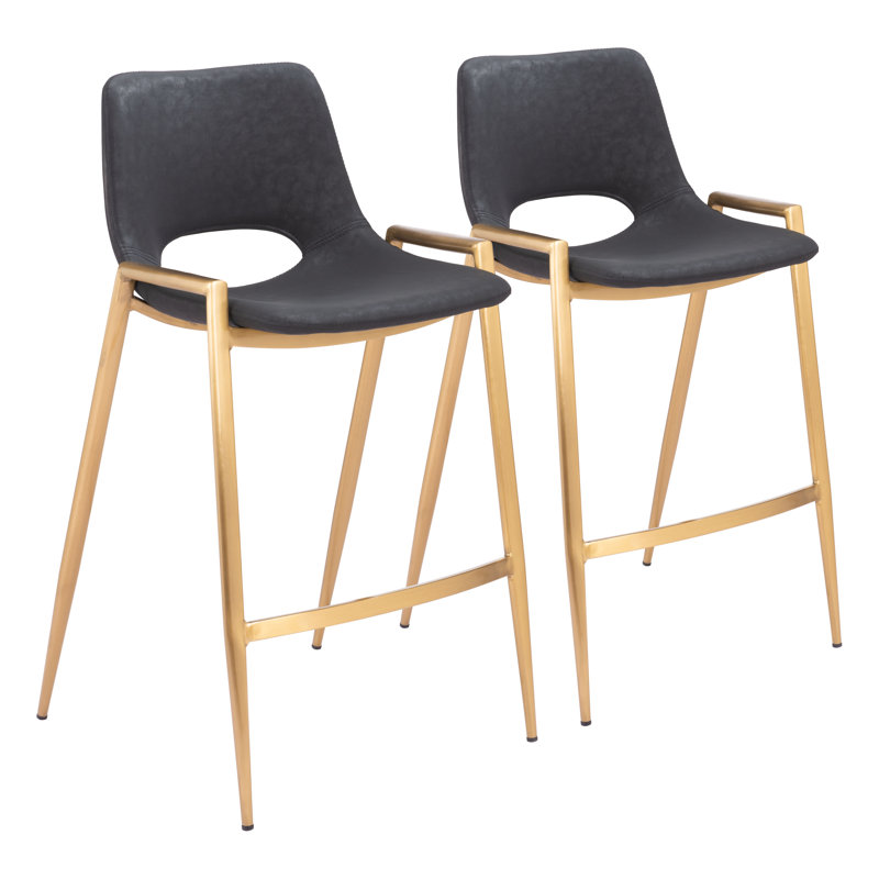 Desi Black Upholstered Counter Stool, Black/Gold, Counter Stool (25.6" Seat Height), Gold