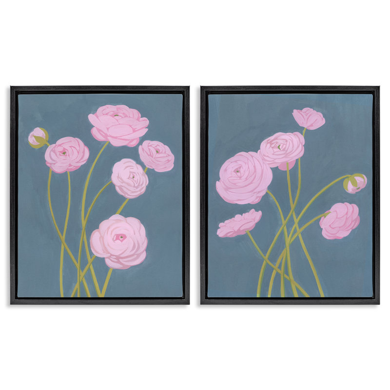Cadre flottant Posies over Dusty 2pc, design par Grace Popp, Cadre flottant noir de jais, H 21 po x l 17 po