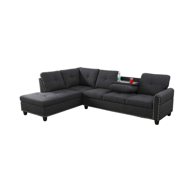 Apisha Upholstered L-Shaped Sectional Left Hand Facing, Black Linen Blend