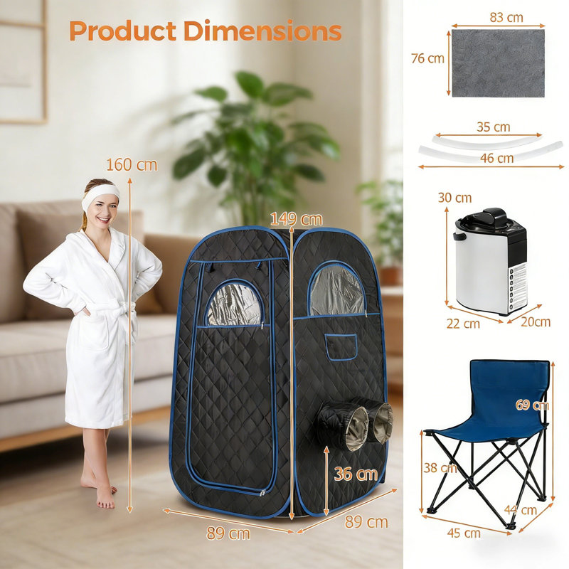 Luch 1 - Person Portable Traditional Steam Sauna with Remote Control, Blue/Black