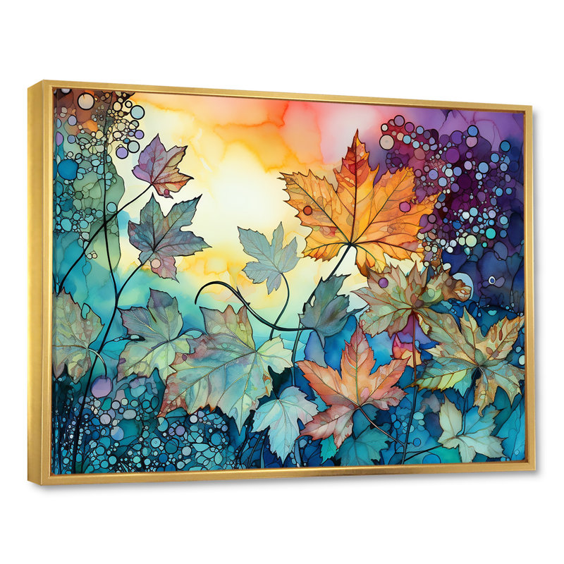 «Leaves Autumn Sunlight Harmony» sur toile, Cadre flottant doré, H 16 po x l 32 po x P 1 po