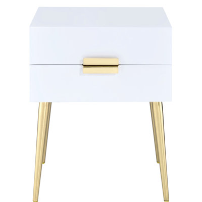 White And Gold Compact Side Table With Drawers - Ideal For Small Room Use Mid-Century Modern White+Gold 2 For Smaller Areas, End Table, Nightstand Opt
