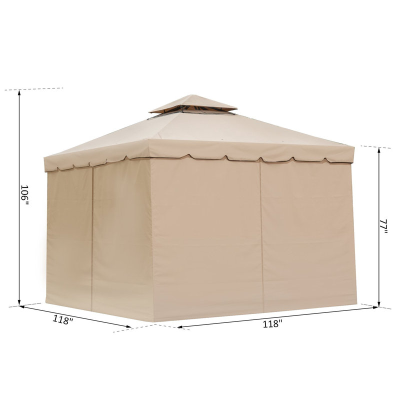 Khaki Aluminum Frame 10' x 10' Patio Gazebo with Mesh Curtains