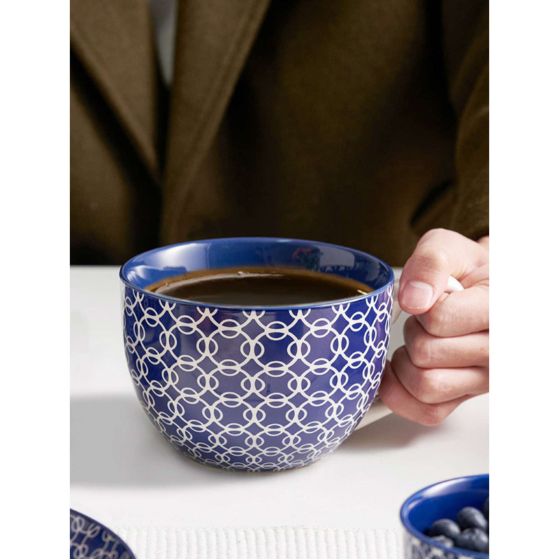  Ensemble de grandes tasses bleues 24 oz - 4 tasses à soupe en porcelaine