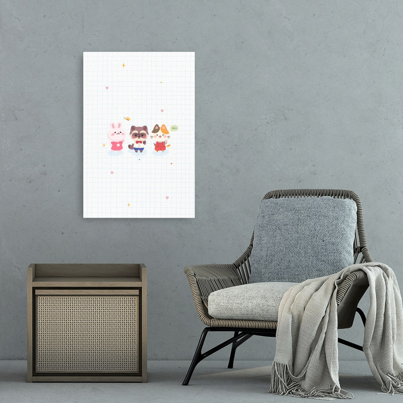 Cute Animal Friends Abstract Contemporary Butterfly Cat Rabbit Forest Landscape Wall Art Print 1 Piece Wrapped Canvas Wall Art