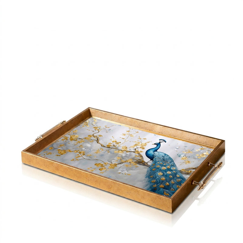 Plateau décoratif en verre doré