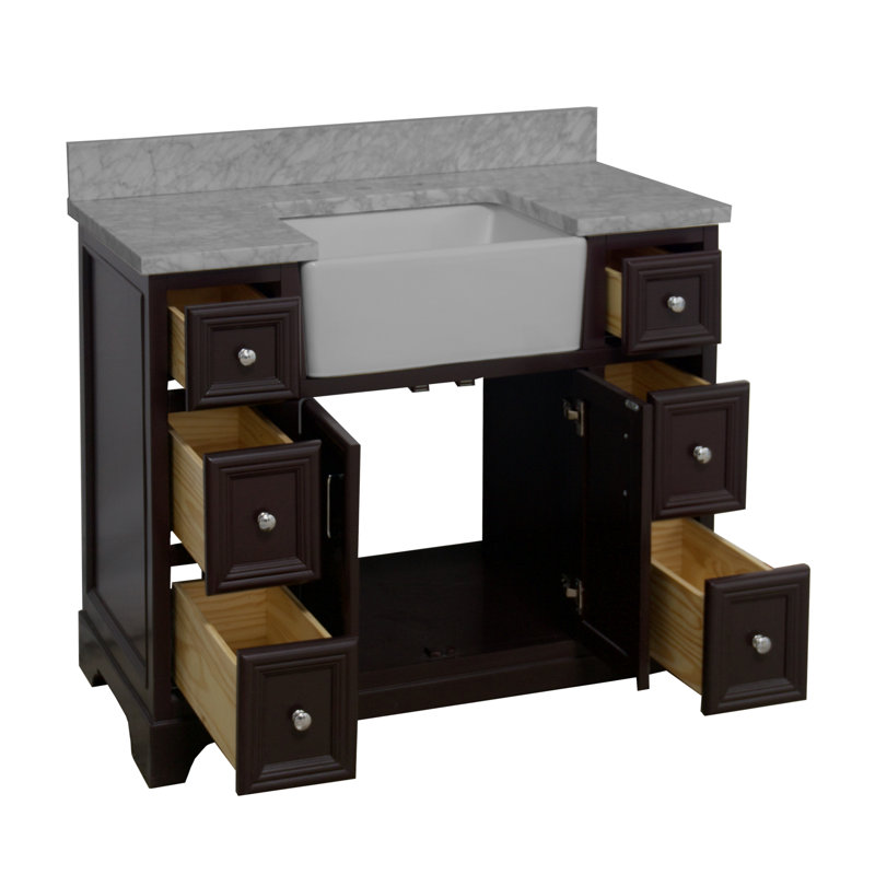 Ensemble de meuble-lavabo simple 42 po Emiliano, Chocolat, Marbre de Carrare