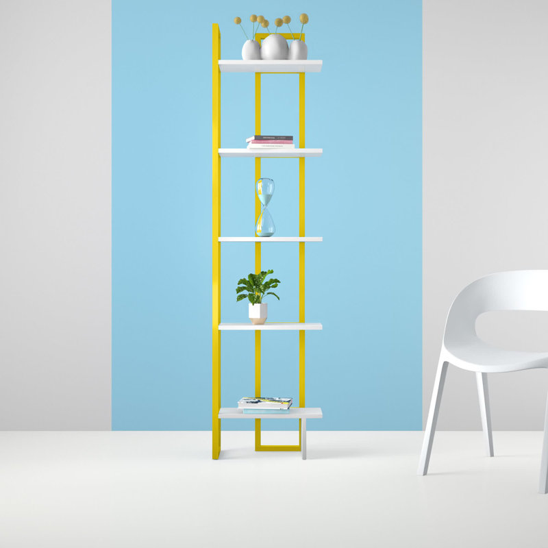 Alica 180cm H x 45.2cm W Corner Bookcase, Yellow/White