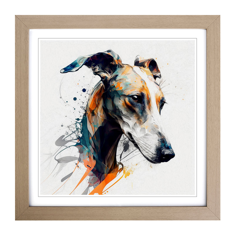 Whippet Gestural Art - Framed Print, Oak