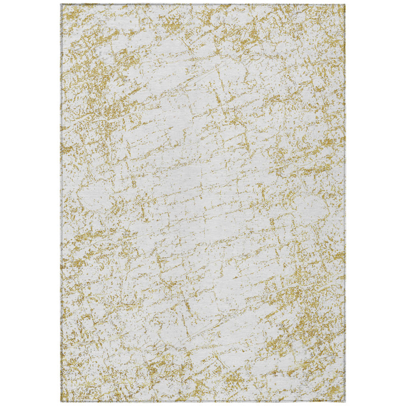 Tapis intérieur lavable abstrait doré et ivoire 3 pi x 5 pi
