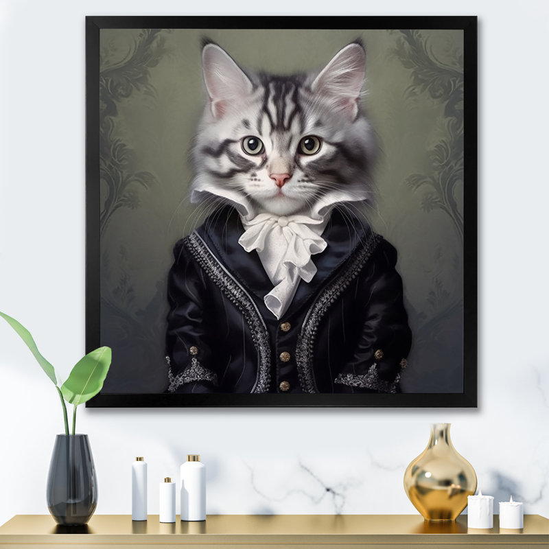 Chat, impression sur toile, Elegant Whiskers, H 16 po x l 16 po x P 1 po, Cadre simple noir
