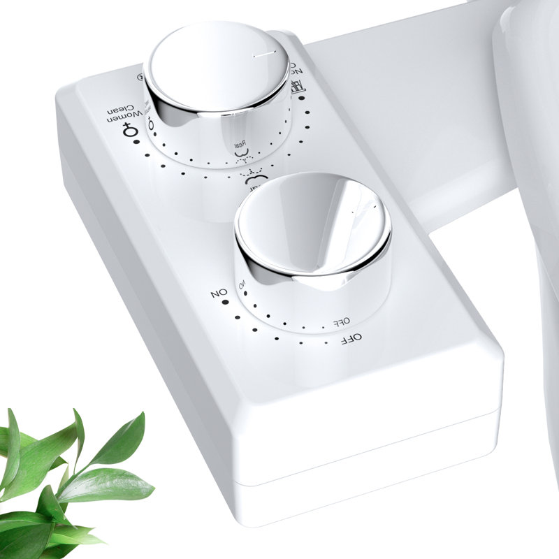 Non-electric Dual Nozzle Toilet Seat Bidet, Water Pressure Control, Self Cleaning Sprayer, White/Chrome
