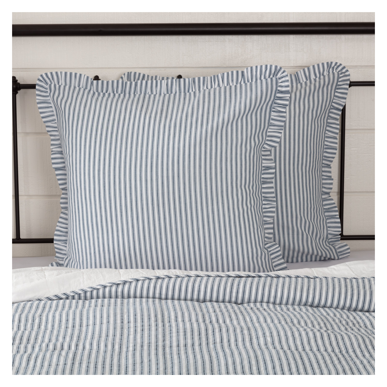 Cotton Sham Set, Denim Blue/Soft White