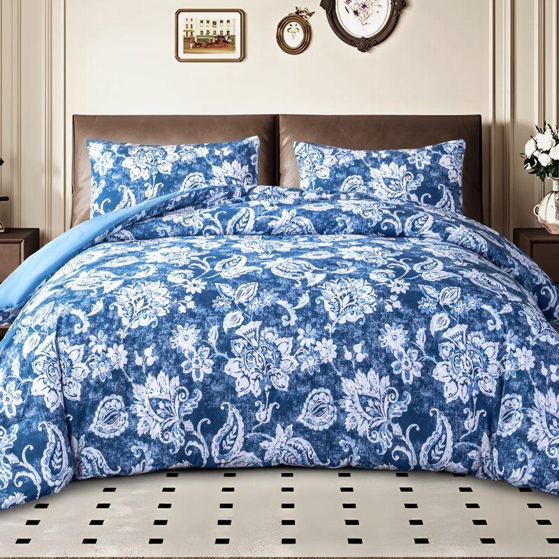 Ensemble d'édredon imprimé avec housse 100% coton, Édredon grand + 2 taies d'oreiller standard