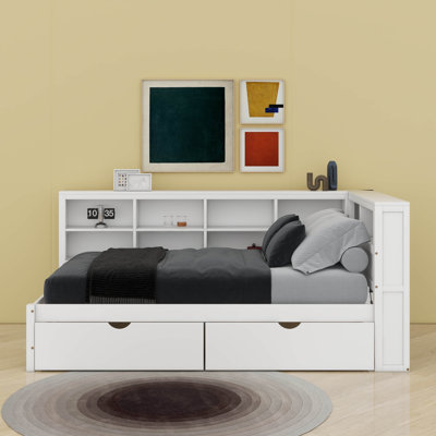 Wooden Daybed With Drawers, Shelf And USB