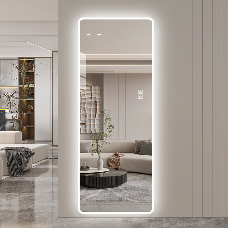 Miroir à DEL pleine longueur 65 po x 24 po x 0,98 po, verre argenté HD 5 mm, miroir mural 1 pièce, éclairage transparent à bord givré à intensité variable 3 couleurs