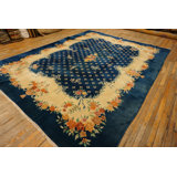 Wool Rectangle 1935 Chinese Antique Knotted - Art Deco Room Size Blue Rug