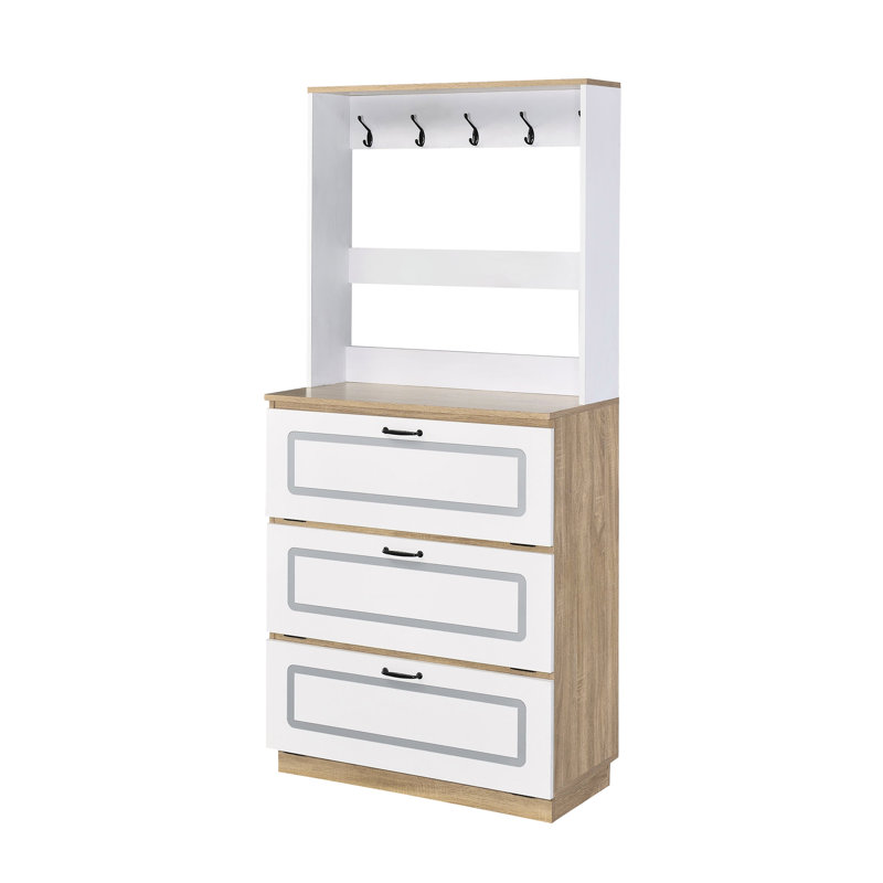 Armoire à chaussures en chêne avec 3 tiroirs rabattables pour un rangement organisé efficace