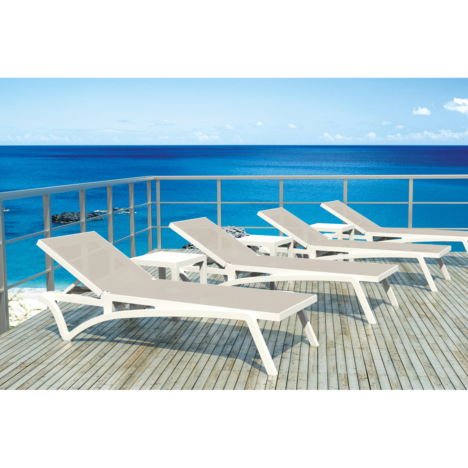 76" Long Reclining Single Chaise, White/Taupe