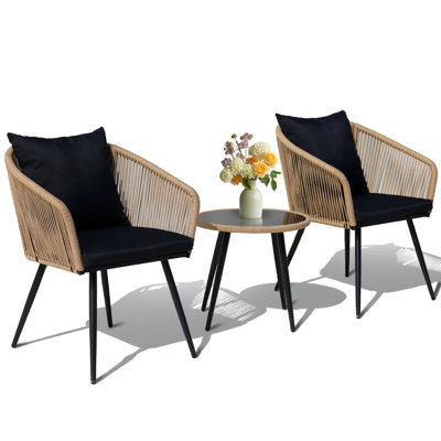 Ensemble bistro 3 pièces pour l'extérieur - Chaises à cordes durables et ensemble de conversation pour patio, balcon, bord de piscine et jardin