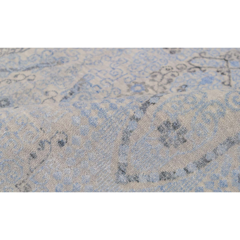 Hand-Knotted High-Quality Silver and Blue Area Rug