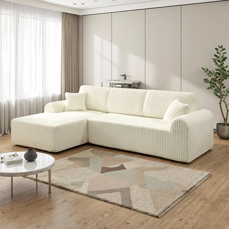 109“ Boneless L-Shaped Sectional Cloud Sofa Free Combination Soft Corduroy Fabric 109 x 69 Inches No Assembly Required 1400 lbs Capacity For Living Room.